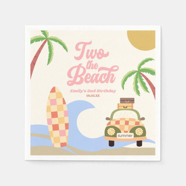 Serviette En Papier Two The Beach Surf Rose 2e fête d'anniversaire (Devant)