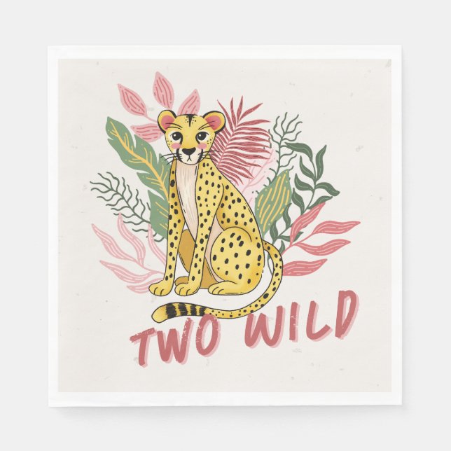 Serviette En Papier Two Wild Safari Pink Cheetah Kids Birthday Party (Devant)