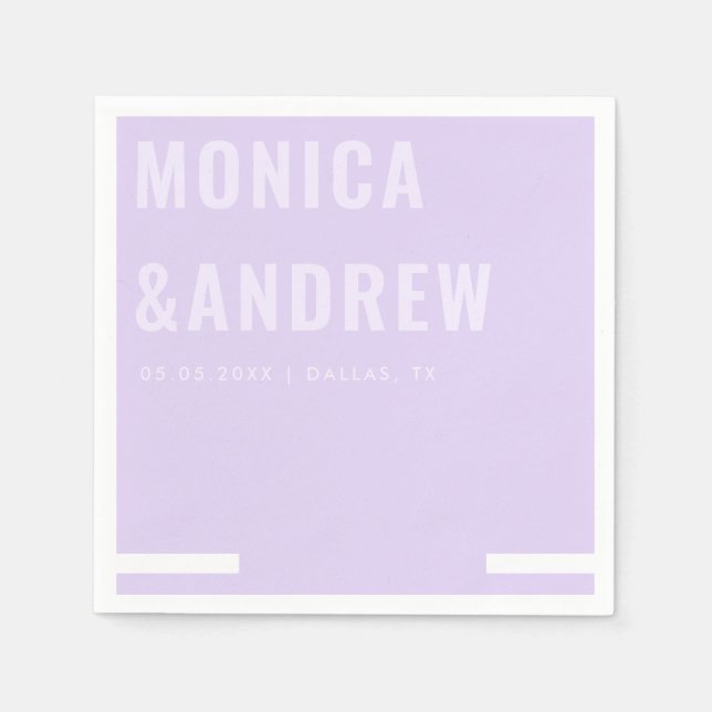 Serviette En Papier Typographie chic Bold Mariage Lilac moderne Lavend (Devant)