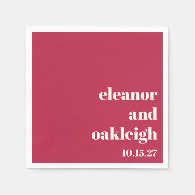 Serviette En Papier Typographie chic Magenta Rouge ivoire Mariage pers (Devant)