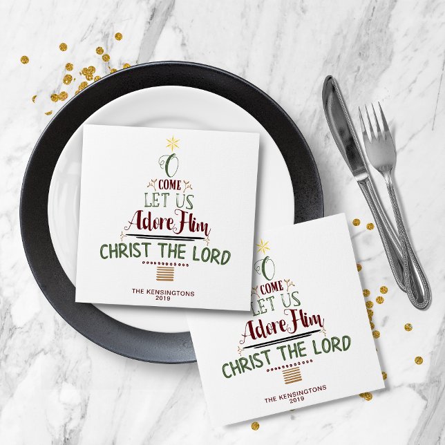 Serviette En Papier Typographie de Carol Rustique Christian Christmas (Rustic Christian Christmas Carol Typography Napkins)