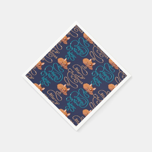 Serviette En Papier Typographie de cerfs mignons Nouvel An Joyeux Noël (Coin)