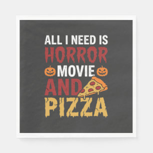 Serviette En Papier Typographie de film d'horreur et de pizza Hallowee