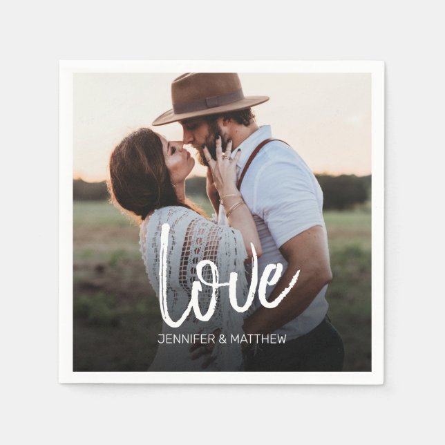 Serviette En Papier Typographie de l'amour photo fiançailles (Devant)