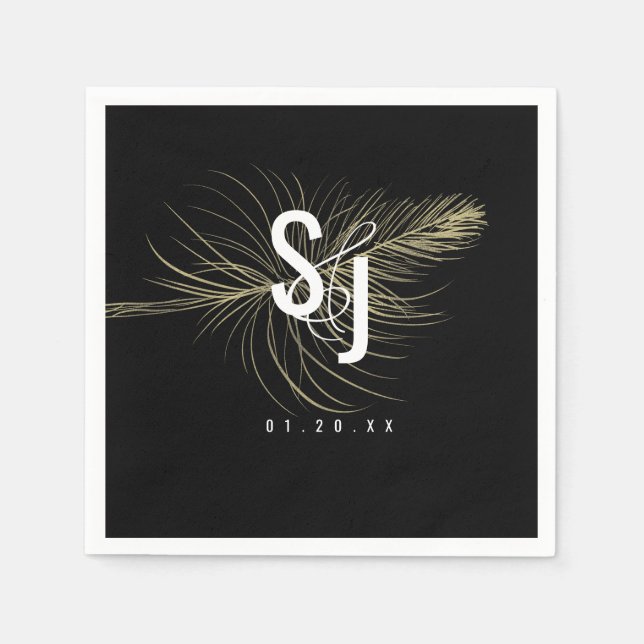 Serviette En Papier Typographie de script Faux Gold Feather Bohemian (Devant)