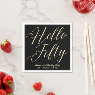 Serviette En Papier Typographie de script moderne Hello Fifty Black Go