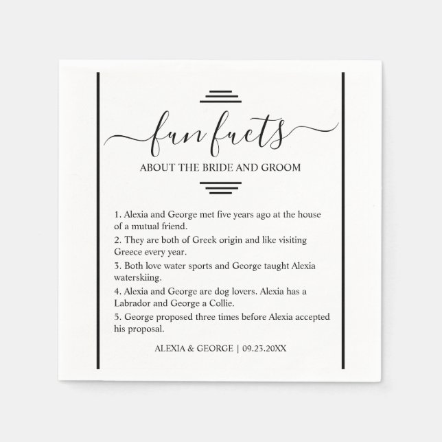 Serviette En Papier Typographie de script noir moderne Fun Faits maria (Devant)