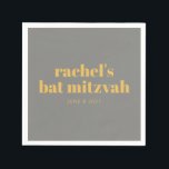 Serviette En Papier Typographie en gras Nom du Bat mitzvah jaune et gr<br><div class="desc">Typographie Gras Personnalisée Jaune et Gris Bat mitzvah moderne Napkins</div>