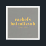 Serviette En Papier Typographie en gras Nom du Bat mitzvah jaune et gr<br><div class="desc">Typographie Gras Personnalisée Jaune et Gris Bat mitzvah moderne Napkins</div>