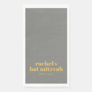 Serviette En Papier Typographie en gras Nom du Bat mitzvah jaune et gr