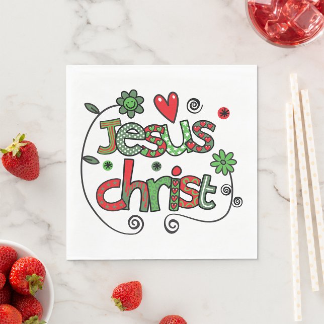 Serviette En Papier Typographie festive chrétienne Jésus-Christ (Créateur téléchargé)