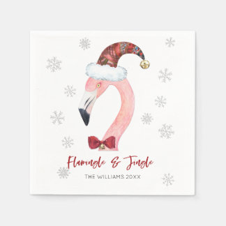 Serviette En Papier Typographie Flamant rose et Jingle Santa Hat Holid