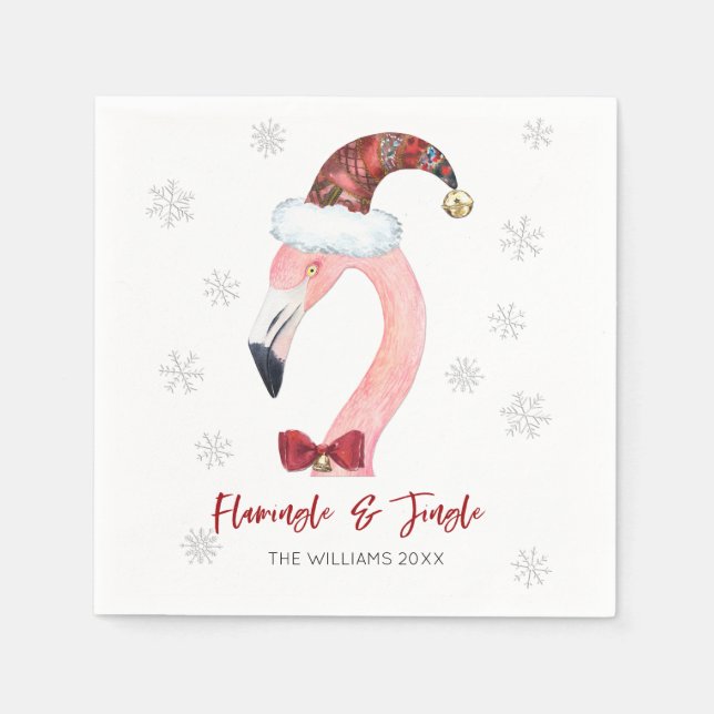 Serviette En Papier Typographie Flamant rose et Jingle Santa Hat Holid (Devant)