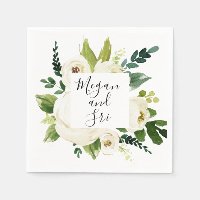 Serviette En Papier Typographie Florale Élégante (Devant)