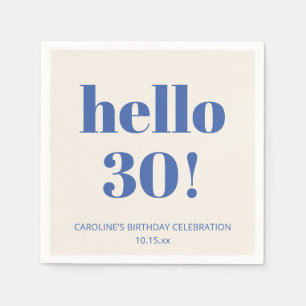 Serviette En Papier Typographie Gras Anniversaire 30 Ans Bleu Ivoire M