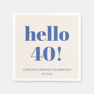 Serviette En Papier Typographie Gras Bleu Ivoire Anniversaire 40 Ans