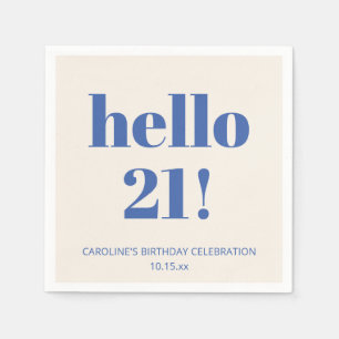 Serviette En Papier Typographie Gras Bleu Ivoire Moderne 21e Anniversa