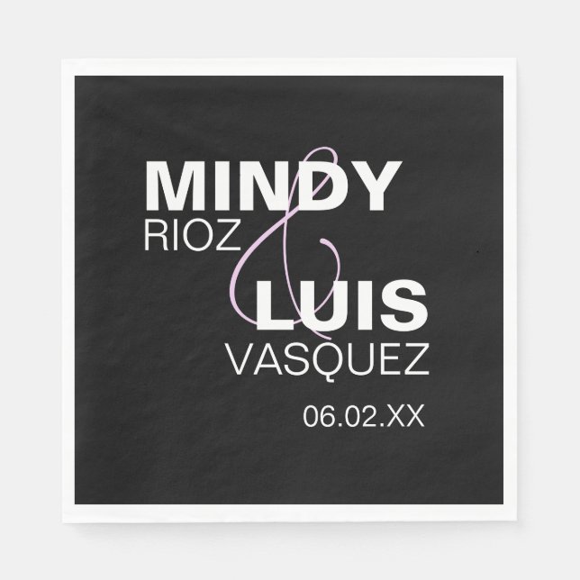 Serviette En Papier Typographie Gras Esperluette Rose Noir (Devant)