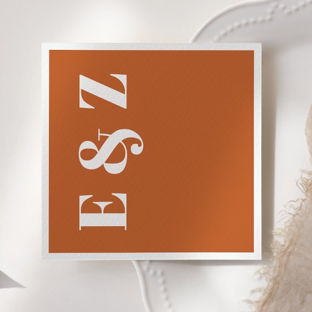 Serviette En Papier Typographie Gras Moderne Orange Brûlé Mariage (Créateur téléchargé)