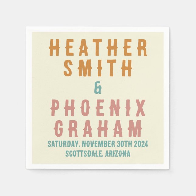 Serviette En Papier Typographie Gras Rétro Mariage Personnalisé (Devant)