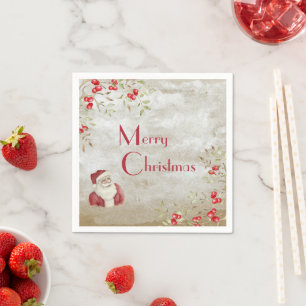 Serviette En Papier Typographie "Joyeux Noël" Aquarelle Père Noël