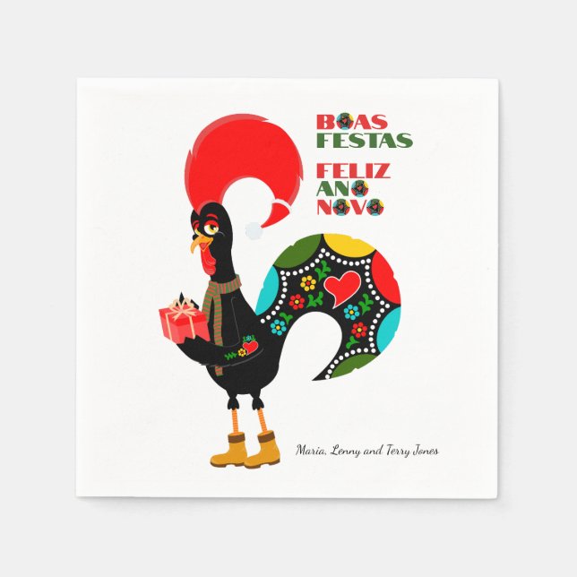 Serviette En Papier Typographie minima Noël portugais Salutations (Devant)