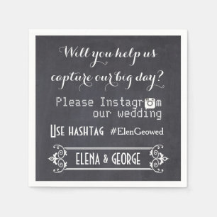 Serviette En Papier Typographie moderne avec mariage de hashtag Instag