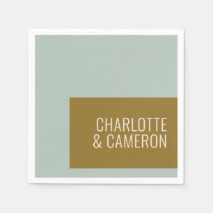 Serviette En Papier Typographie Moderne Gras Bleu et Olive Mariage