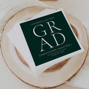 Serviette En Papier Typographie moderne Green White Graduation Party