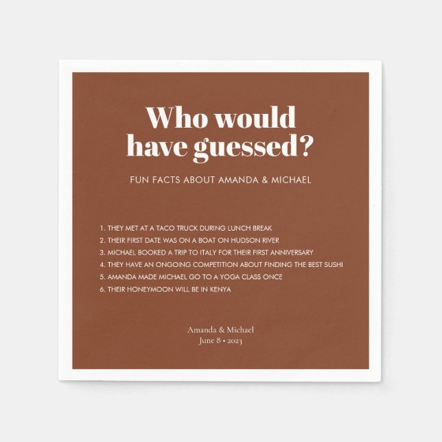 Serviette En Papier Typographie moderne Terracotta Mariage Faits amusa (Devant)