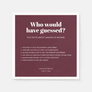 Serviette En Papier Typographie moderne Vin Rouge Mariage Fun Faits