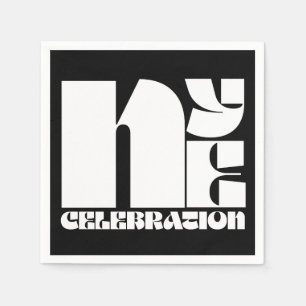 Serviette En Papier Typographie noir blanc rétro fête de la Réveillon 