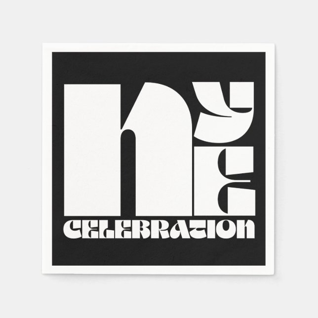 Serviette En Papier Typographie noir blanc rétro fête de la Réveillon  (Devant)