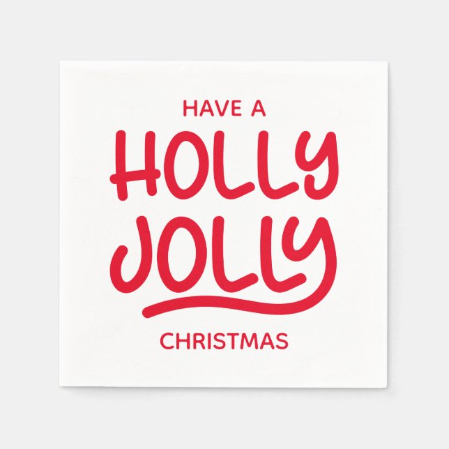 Serviette En Papier Typographie rouge Holly Jolly (Devant)