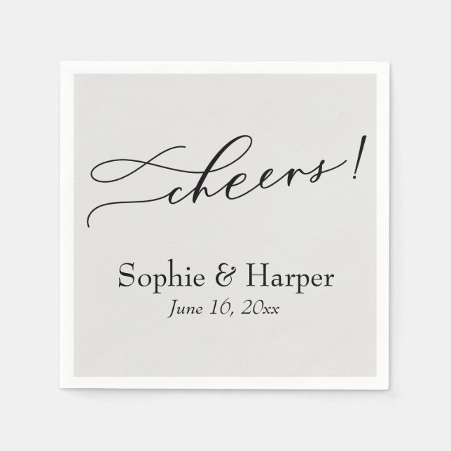 Serviette En Papier Typographie simple de luxe Cheers! Gris (Devant)