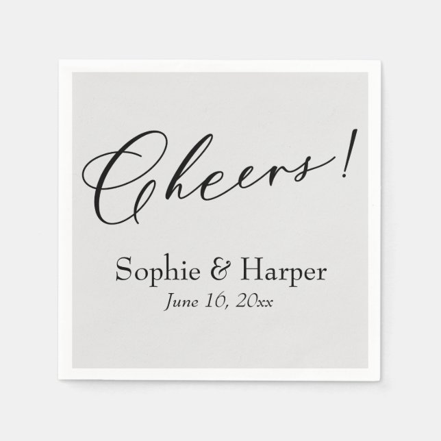 Serviette En Papier Typographie simple de luxe Cheers! Gris (Devant)