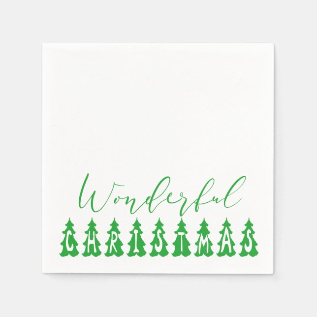 Serviette En Papier Typographie verte arbres merveilleux Noël (Devant)