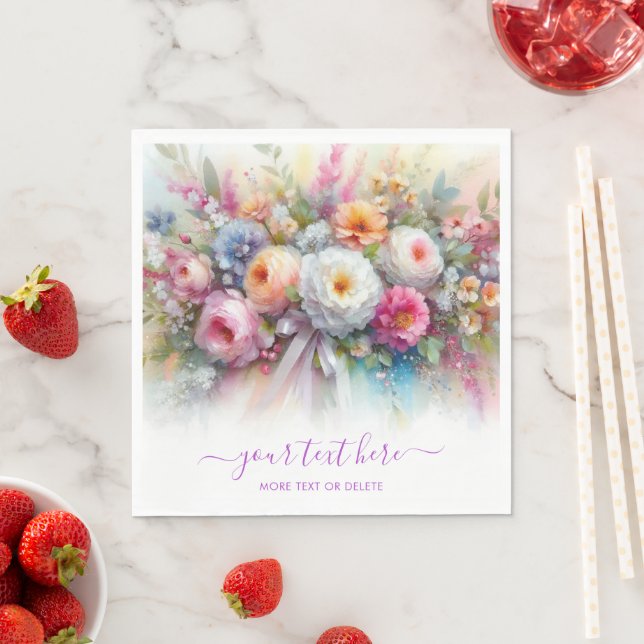 Serviette En Papier Typography Custom Text Aquarell Floral Luncheon (En situation)
