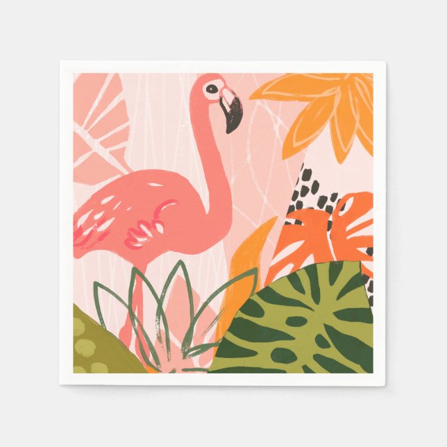 Serviette En Papier UA Flamant rose Jungle II (Devant)