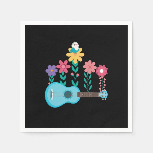 Serviette En Papier Ukulele Guitare Fleurs Musique Acoustique Basse Ca (Devant)