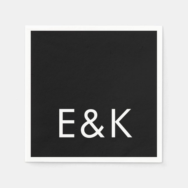 Serviette En Papier Ultra moderne Gras Gros Monogramme Simple Noir (Devant)