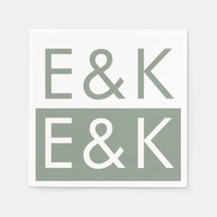 Serviette En Papier Ultra moderne Gras Sage Vert Monogramme Simple