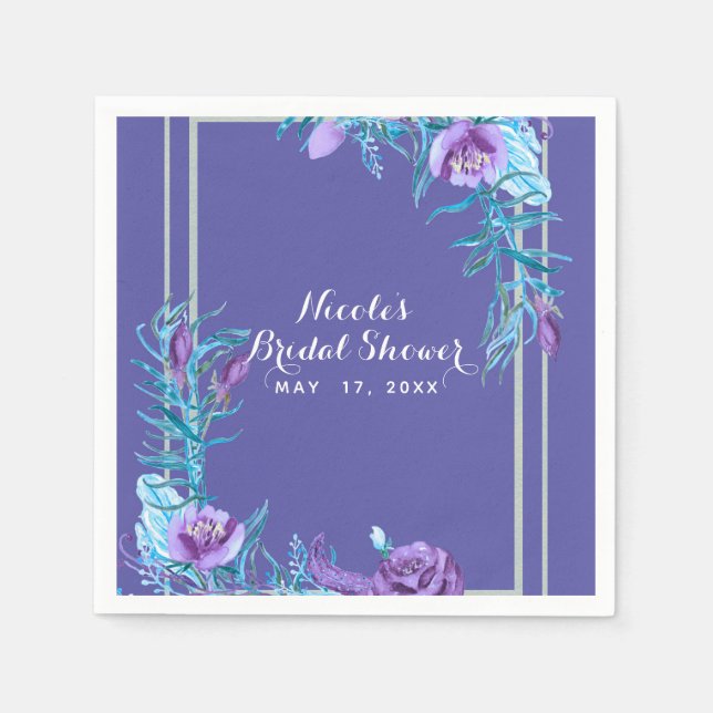 Serviette En Papier Ultra violet violet & Aqua Floral Chic (Devant)