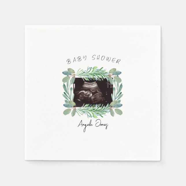 Serviette En Papier Ultrasound Photo Verdure Baby shower neutre (Devant)