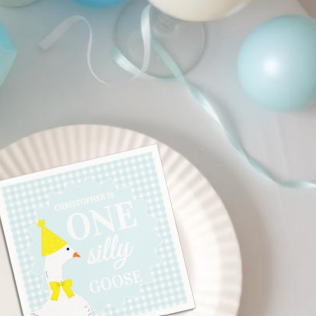 Serviette En Papier Un anniversaire de 1 an de l'oie Gingham (Créateur téléchargé)