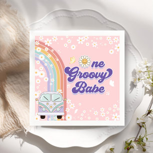 Serviette En Papier Un Babe Retro Super Arc-en-ciel 1er anniversaire