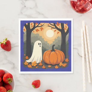 Serviette En Papier Un Baby Ghost Forager Et Un Énorme Citrouille Cut-