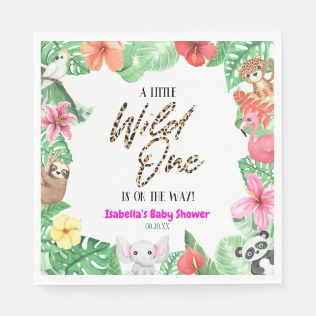 Serviette En Papier Un Baby shower animal tropical un peu sauvage (Devant)