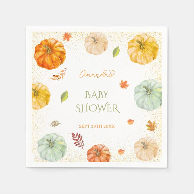 Serviette En Papier Un Baby shower Botanique D'Automne Un Peu Citrouil (Devant)