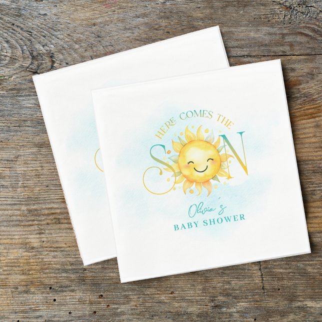 Serviette En Papier Un beau soleil, voilà le Baby shower du Fils (Cute Sunshine Here Comes the Son Baby Shower Napkins)